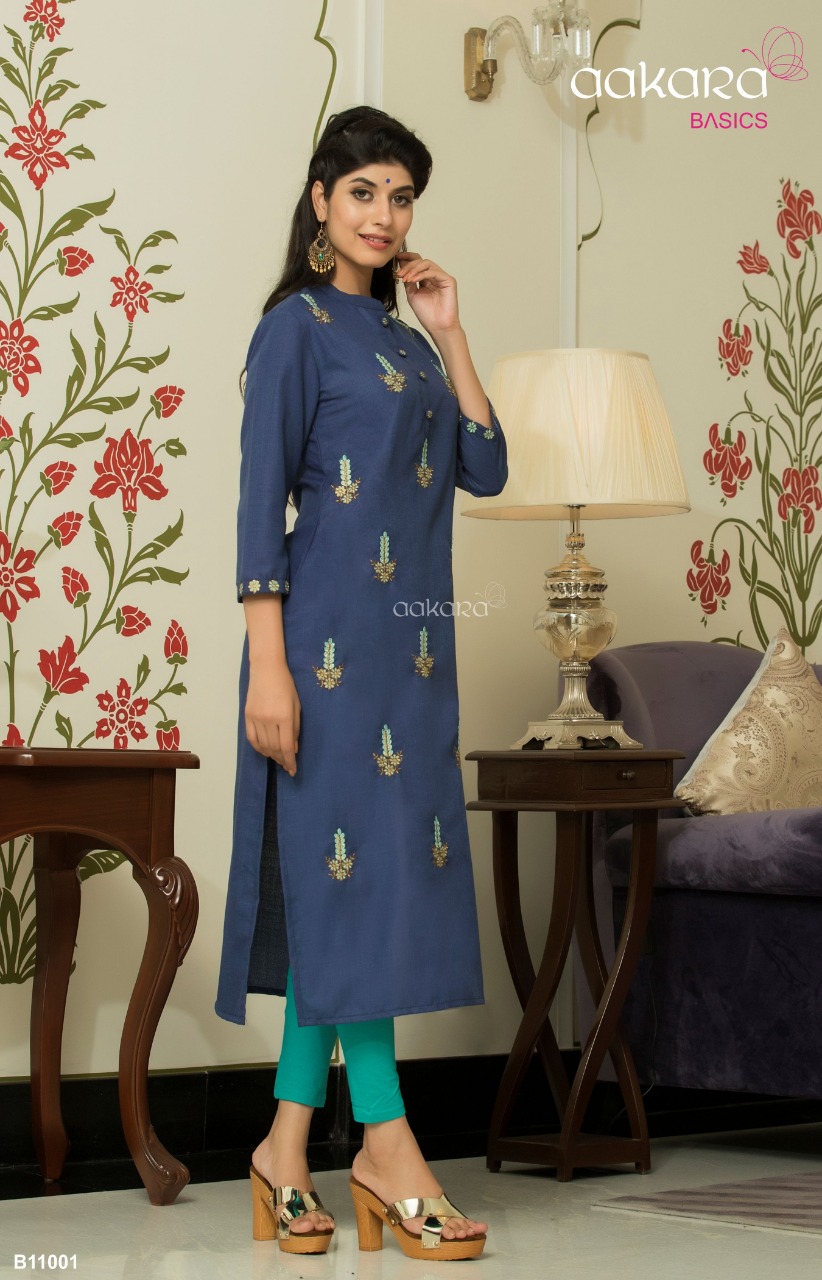 Basics Vol-11 By Aakara 1001 To 1006 Series Stylish Fancy Beautiful Colorful Casual Wear & Ethnic Wear Mill Dyed Cotton Viscose Poly Slub Kurtis At Wholesale Price