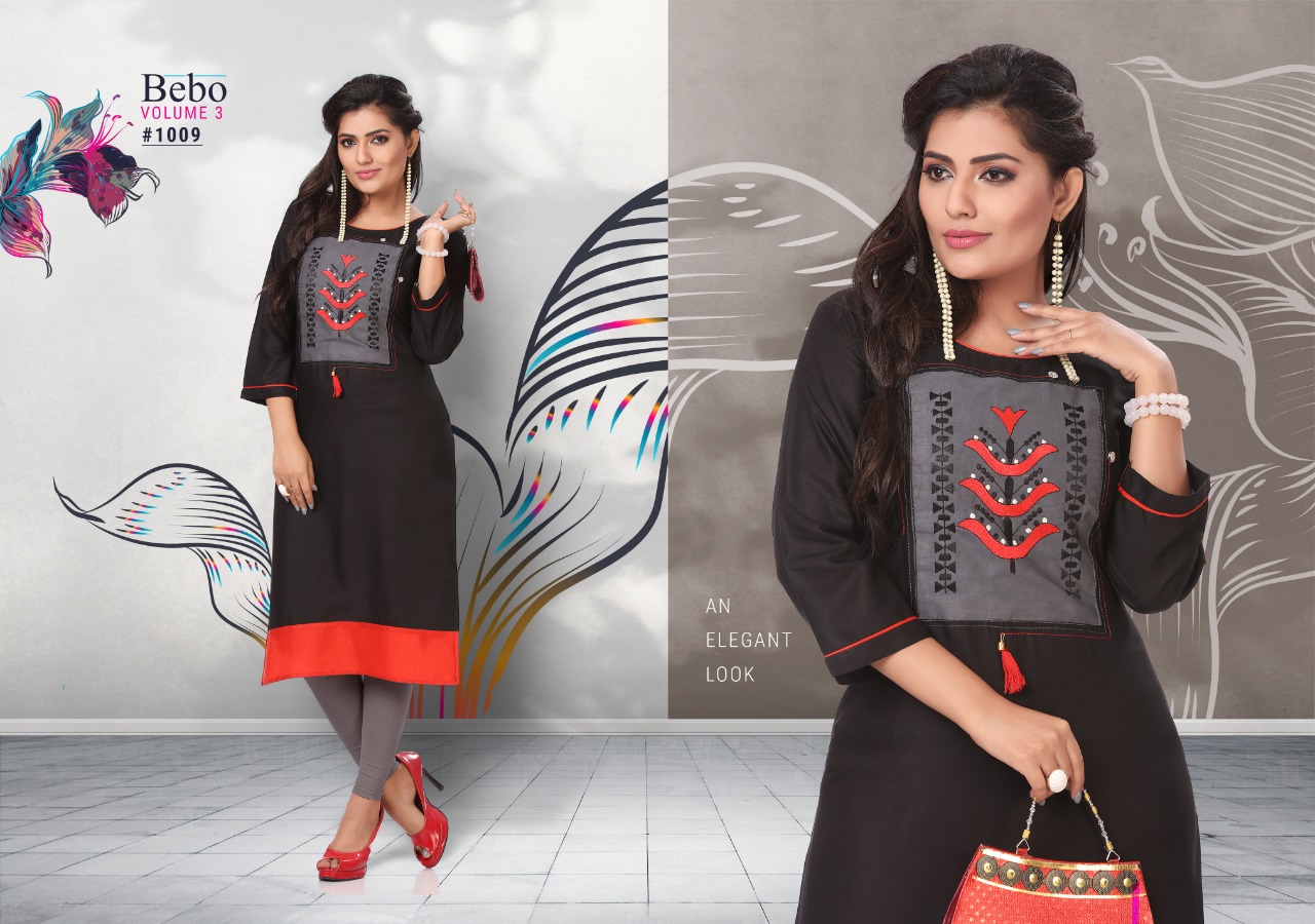 Bebo Vol-3 By Kirtan 1001 To 1010 Series Beautiful Colorful Stylish Fancy Casual Wear & Ethnic Wear & Ready To Wear Rayon Embroidered Kurtis At Wholesale Price