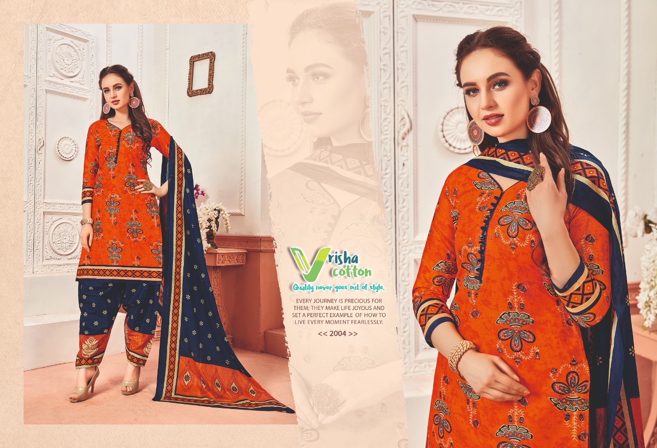 Belliza Vol-2 By Vrisha Cotton 2001 To 2010 Series Designer Patiyala Suits Collection Beautiful Stylish Fancy Colorful Party Wear & Ethnic Wear Cotton Printed Dresses At Wholesale Price