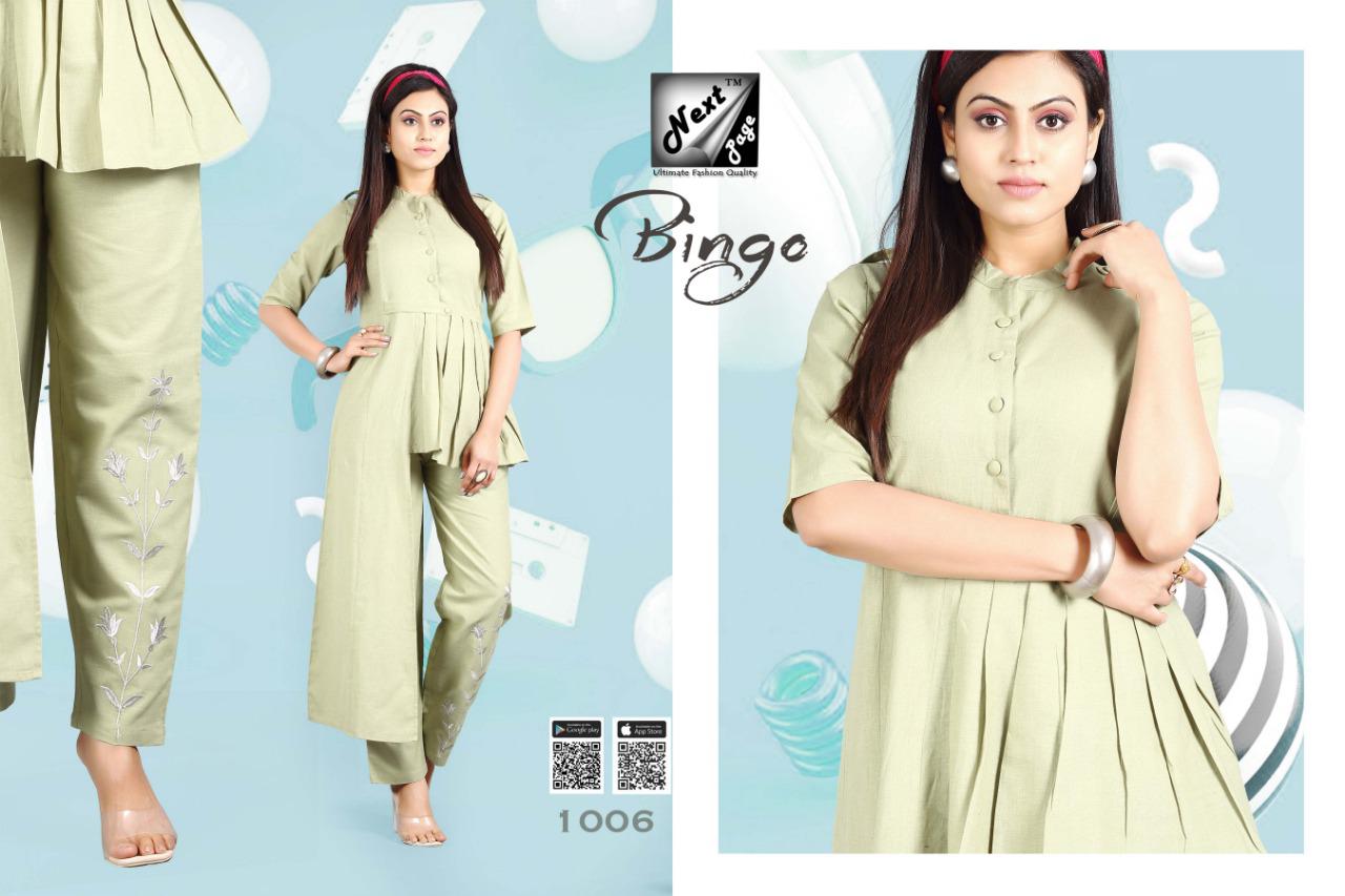 Bingo Vol-2 By Next Page 1001 To 1010 Series Beautiful Colorful Stylish Fancy Casual Wear & Ethnic Wear & Ready To Wear Heavy Cotton Kurtis With Pants At Wholesale Price