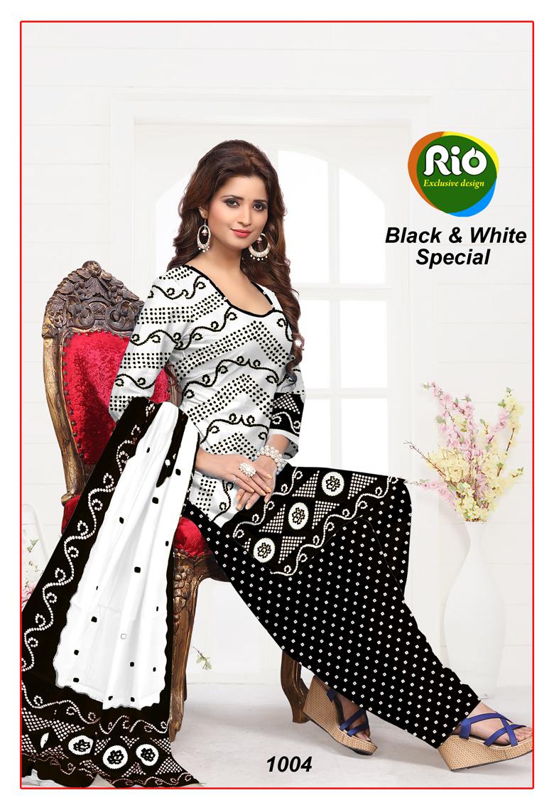 Black & White Special By Rio 1001 To 1010 Series Beautiful Suits Stylish Fancy Colorful Casual Wear & Ethnic Wear Cotton Printed Dresses At Wholesale Price