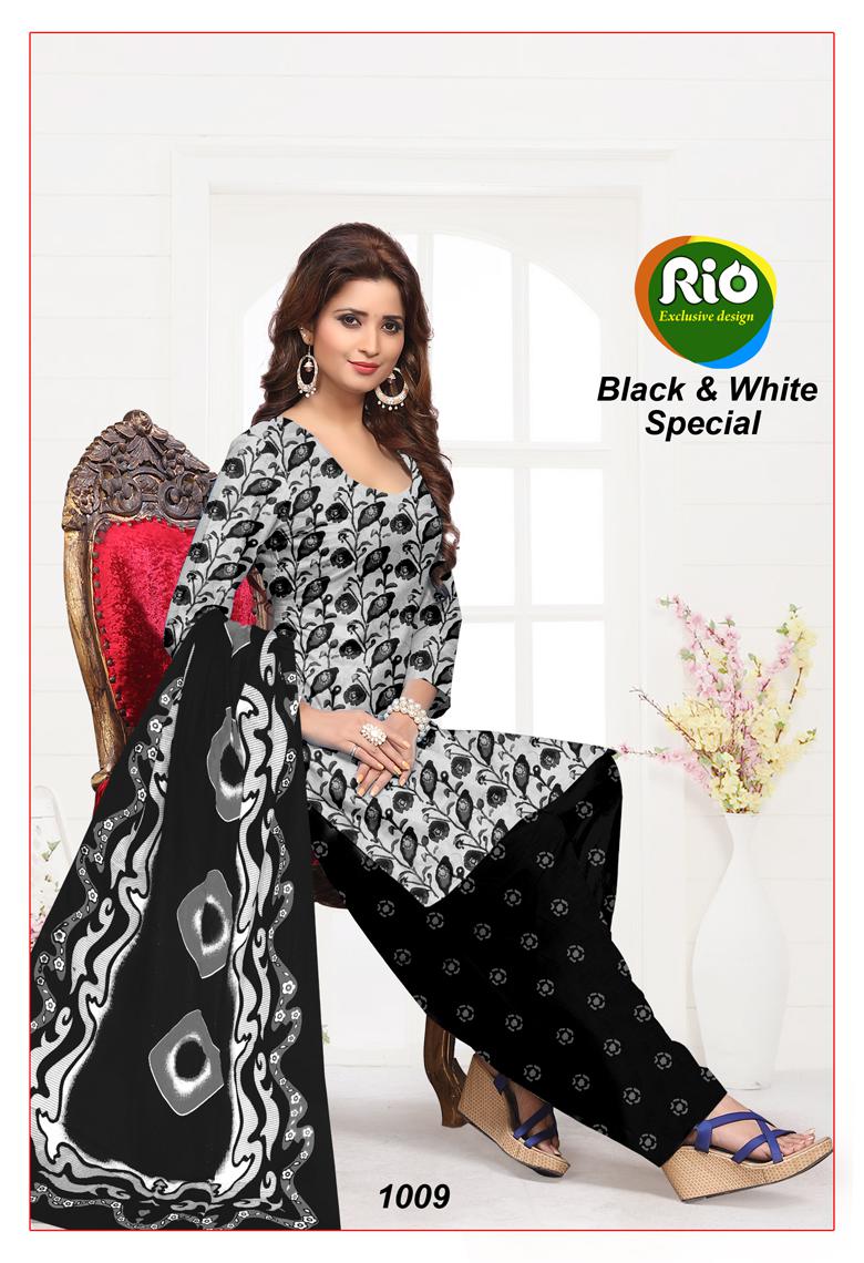 Black & White Special By Rio 1001 To 1010 Series Beautiful Suits Stylish Fancy Colorful Casual Wear & Ethnic Wear Cotton Printed Dresses At Wholesale Price