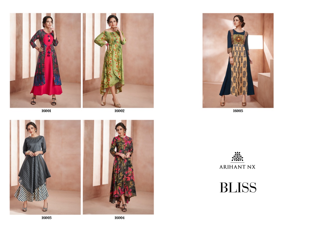 Bliss By Arihant Designer 6001 To 6005 Series Beautiful Colorful Stylish Fancy Casual Wear & Ethnic Wear & Ready To Wear Heavy Rayon Printed Kurtis At Wholesale Price