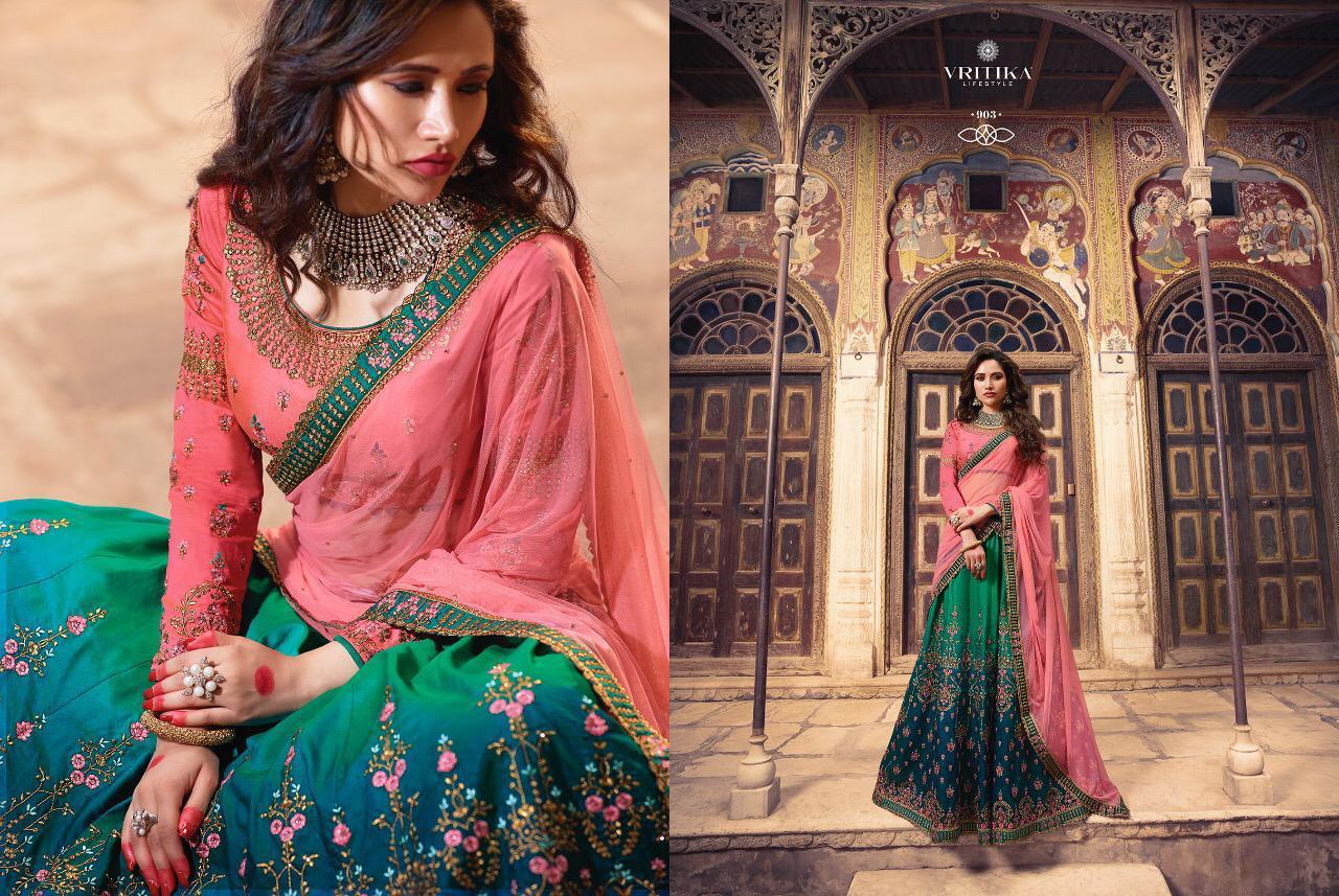 Blossom Vol-6 By Vritika 901 To 909 Series Indian Traditional Wear Collection Beautiful Stylish Fancy Colorful Party Wear & Occasional Wear Royal Silk Lehengas At Wholesale Price