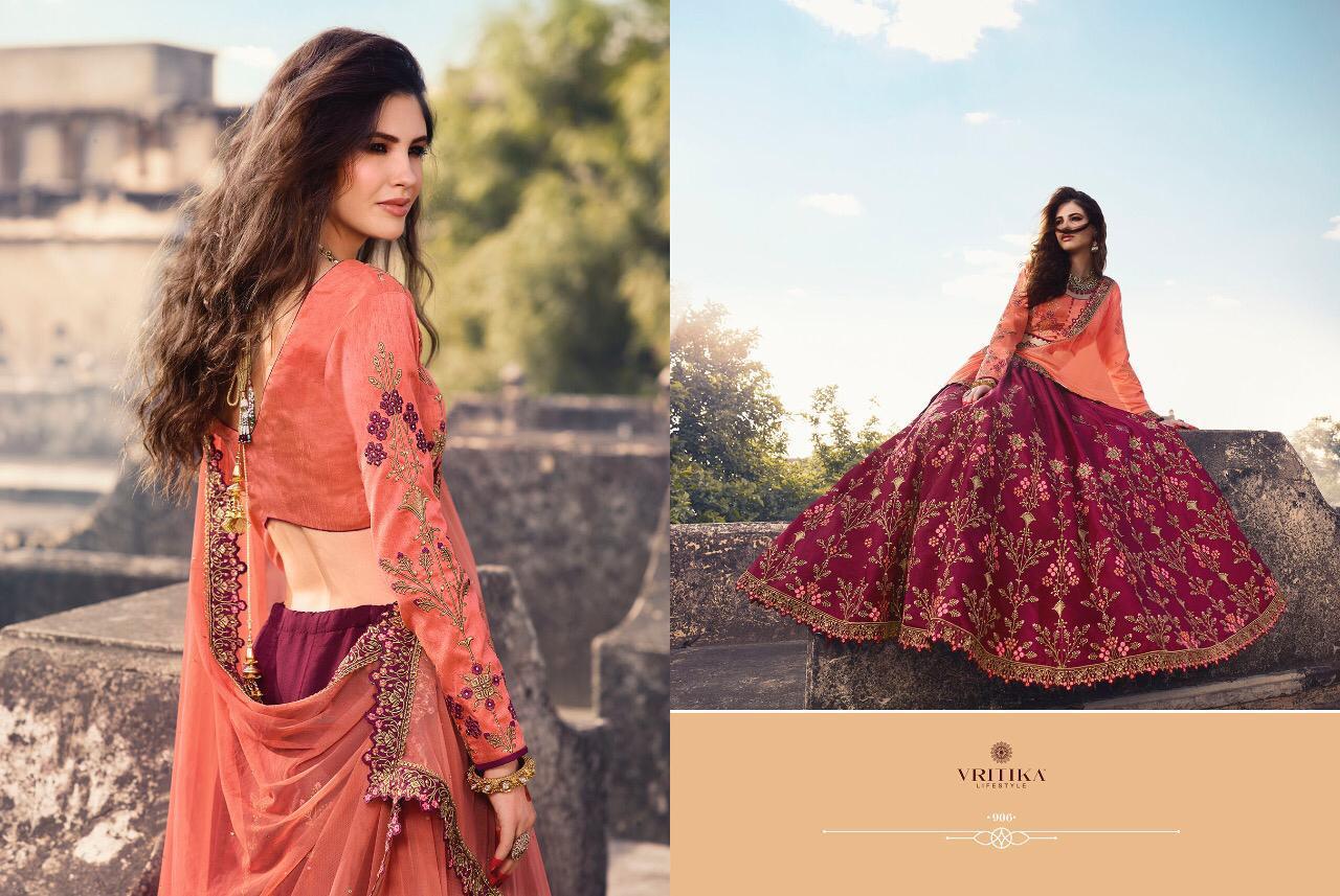 Blossom Vol-6 By Vritika 901 To 909 Series Indian Traditional Wear Collection Beautiful Stylish Fancy Colorful Party Wear & Occasional Wear Royal Silk Lehengas At Wholesale Price