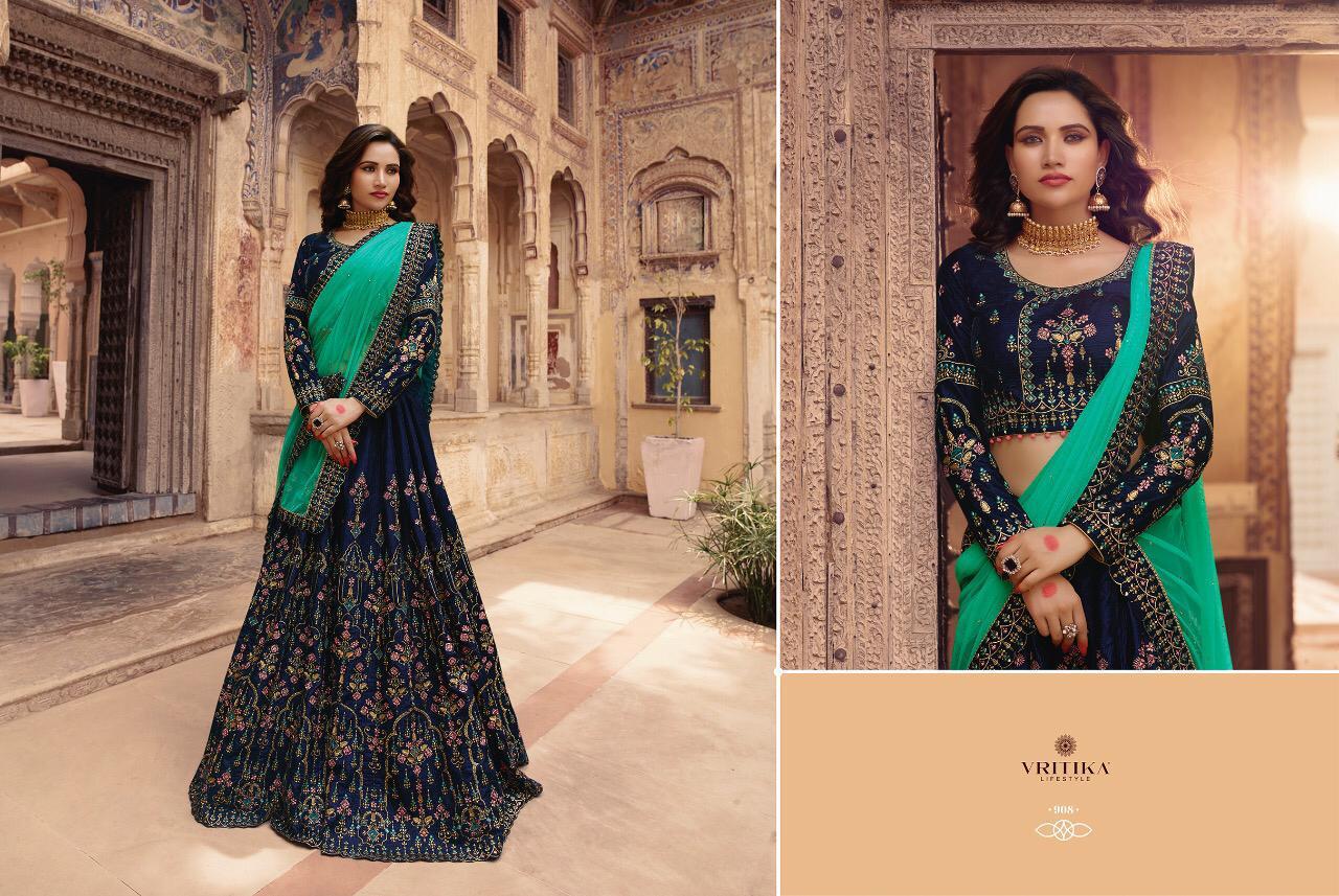 Blossom Vol-6 By Vritika 901 To 909 Series Indian Traditional Wear Collection Beautiful Stylish Fancy Colorful Party Wear & Occasional Wear Royal Silk Lehengas At Wholesale Price