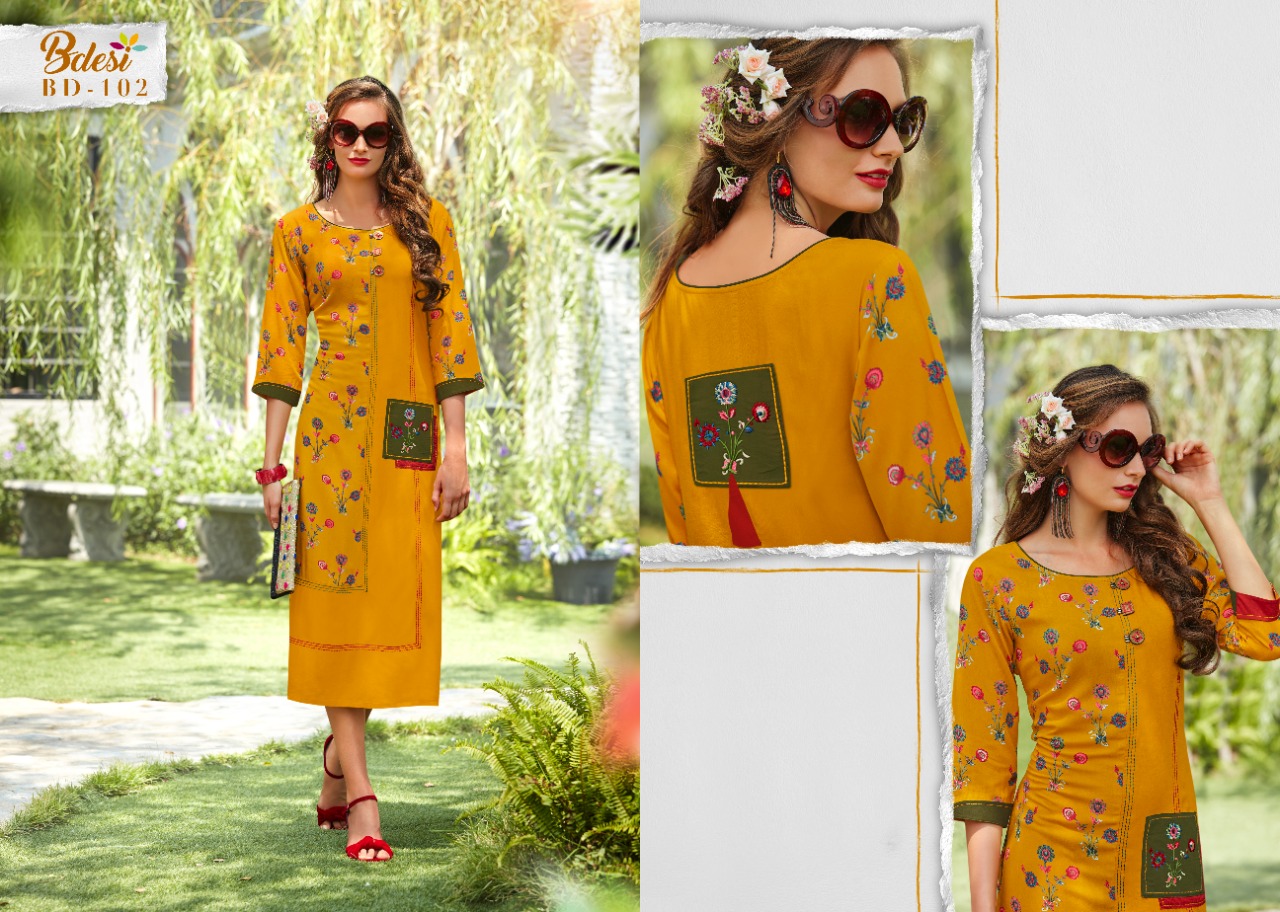 Blossom By Bdesi 95 To 102 Series Beautiful Stylish Fancy Colorful Casual Wear & Ethnic Wear Multi Fabric Embroidered Kurtis At Wholesale Price