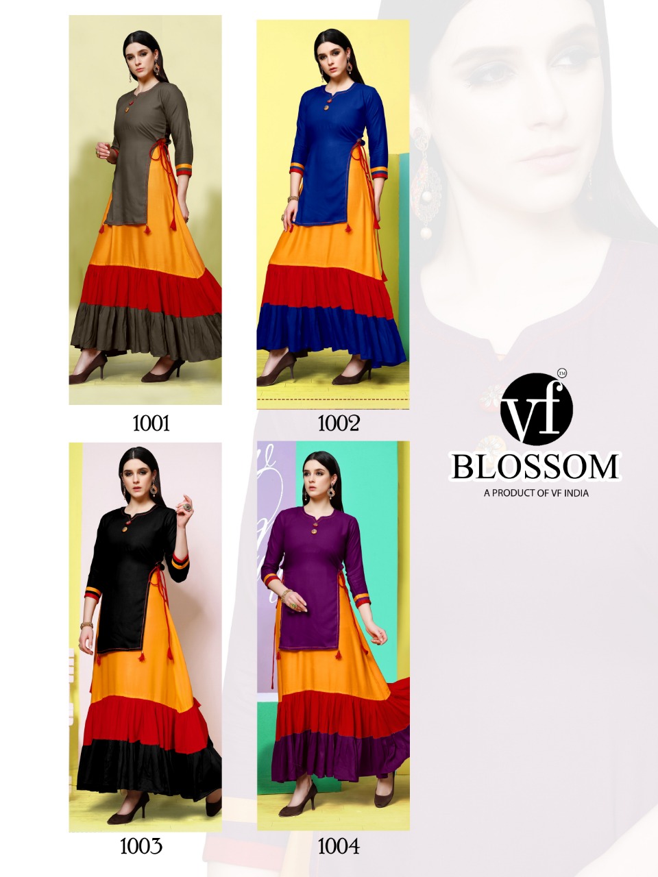 Blossom By Vee Fab 1001 To 1004 Series Beautiful Stylish Colorful Fancy Party Wear & Ethnic Wear & Ready To Wear Heavy Rayon Dyed Gowns At Wholesale Price