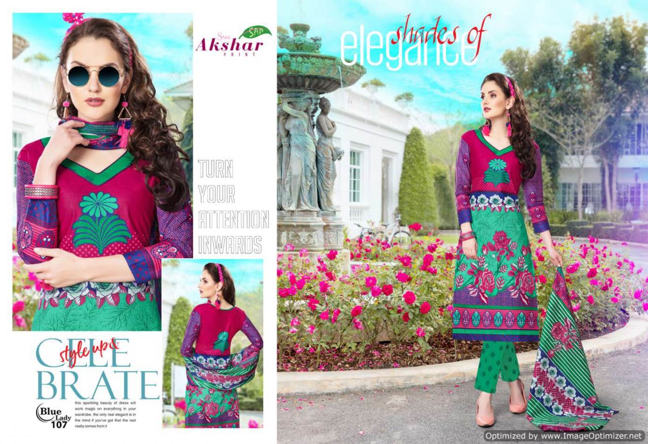 Blue Lady By Akshar Prints 101 To 112 Series Indian Traditional Wear Collection Beautiful Stylish Fancy Colorful Party Wear & Occasional Wear Cotton Printed Dress At Wholesale Price