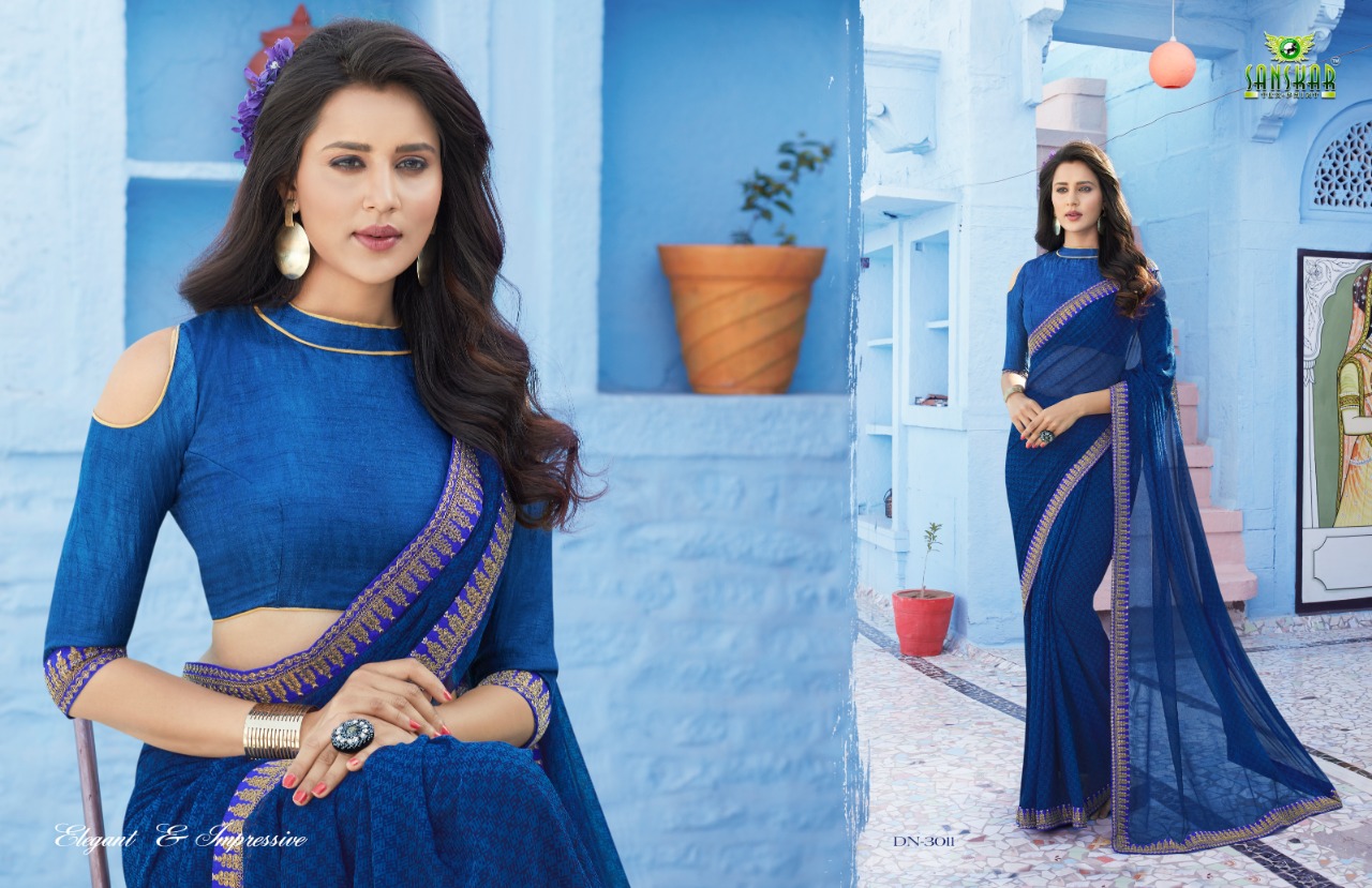 Bluecity By Sanskar Tex Print  Designer Beautiful Indian Traditional Wear Colorful Fancy Party Wear & Occasional Wear Chiffon Sarees At Wholesale Price