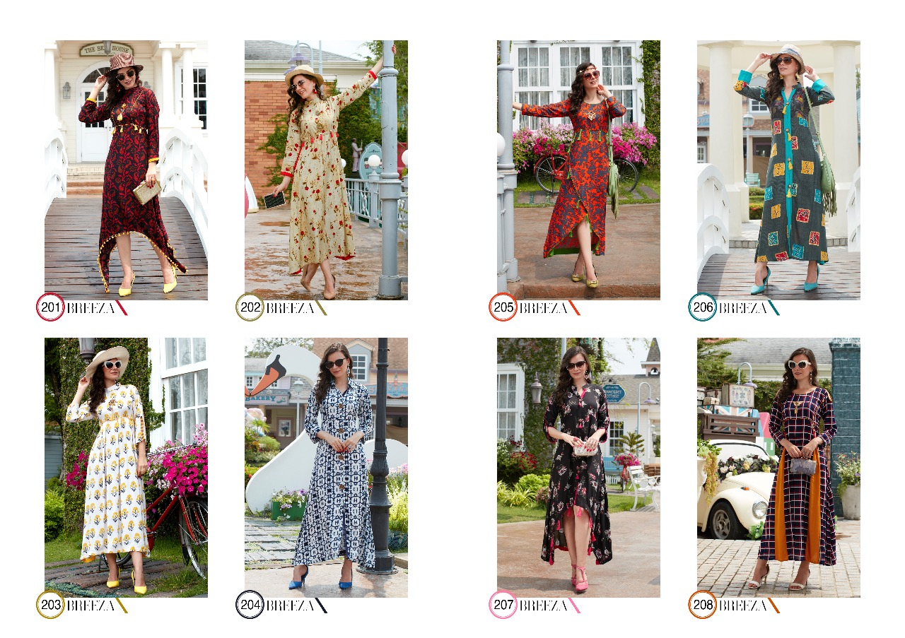 Breeza Vol-2 By Diksha Fashion 201 To 208 Series Designer Beautiful Stylish Fancy Colorful Party Wear & Ethnic Wear Heavy Rayon Printed Kurtis At Wholesale Price