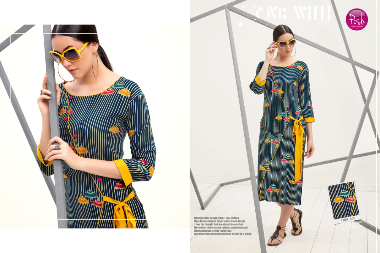 Breeza By Posh 501 To 508 Series Beautiful Colorful Stylish Fancy Casual Wear & Ethnic Wear & Ready To Wear Pure Rayon Printed Kurtis At Wholesale Price