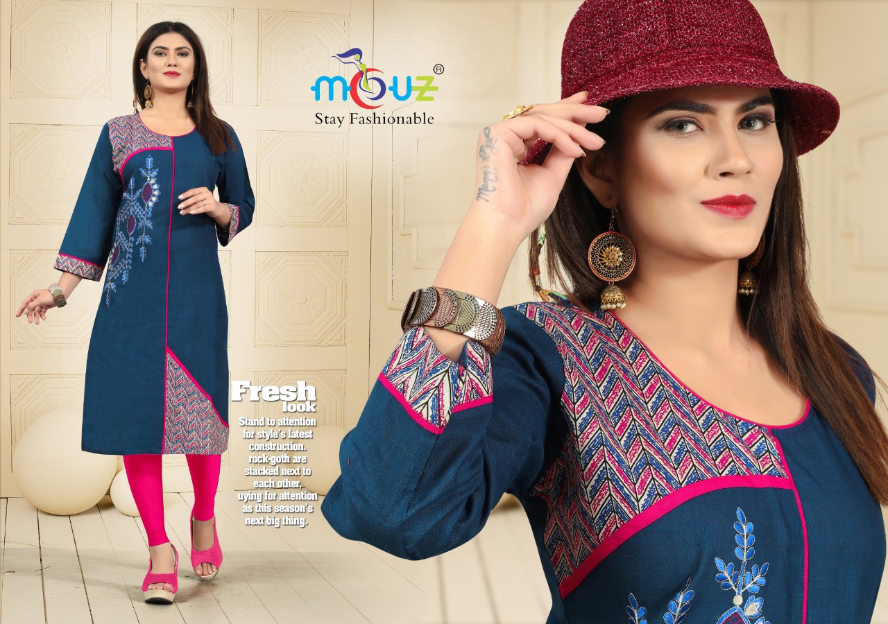 Bul Bul By Mouz 01 To 09 Series Beautiful Colorful Stylish Fancy Casual Wear & Ethnic Wear & Ready To Wear Cotton Slub Embroidered Kurtis With Dupatta At Wholesale Price
