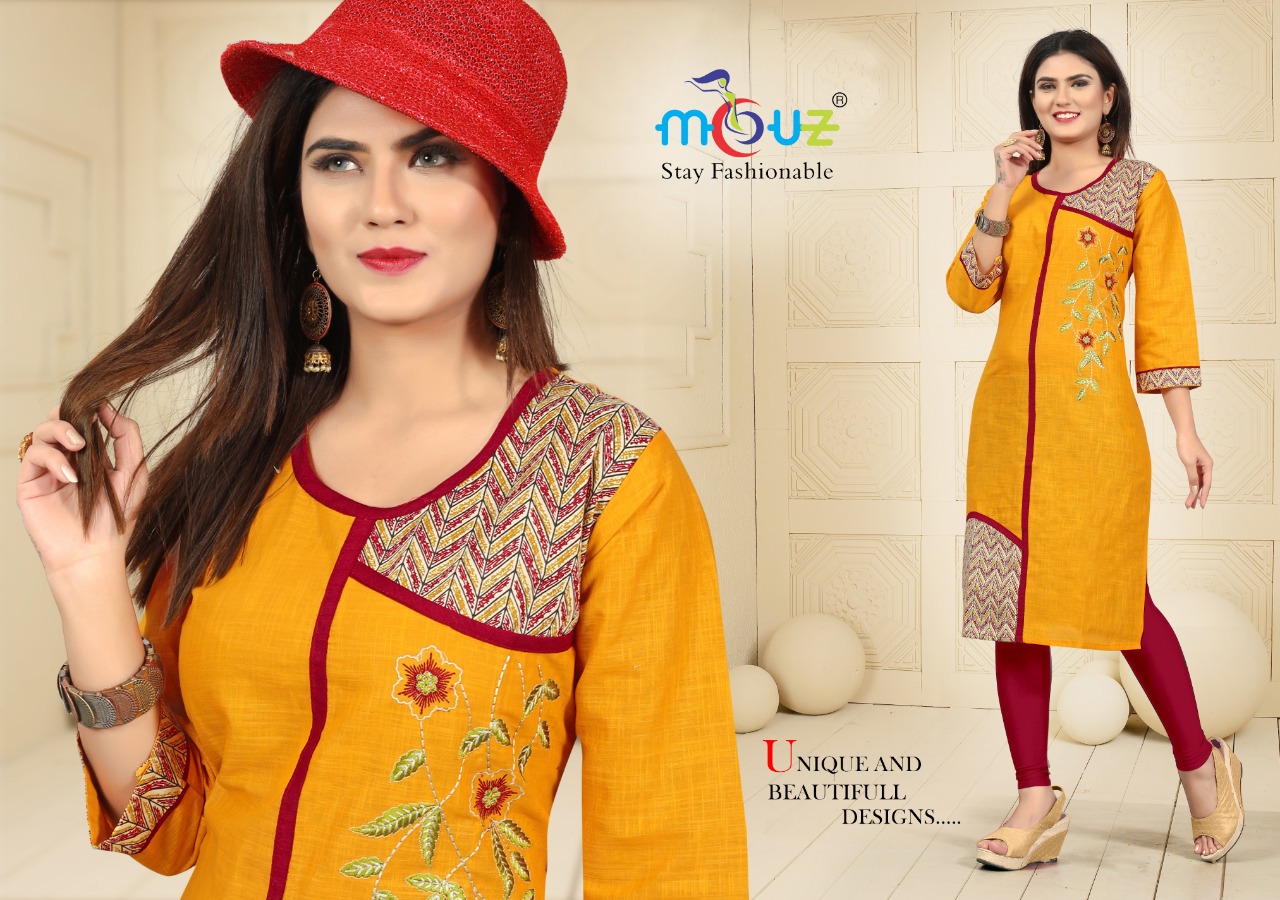 Bul Bul By Mouz 01 To 09 Series Beautiful Colorful Stylish Fancy Casual Wear & Ethnic Wear & Ready To Wear Cotton Slub Embroidered Kurtis With Dupatta At Wholesale Price