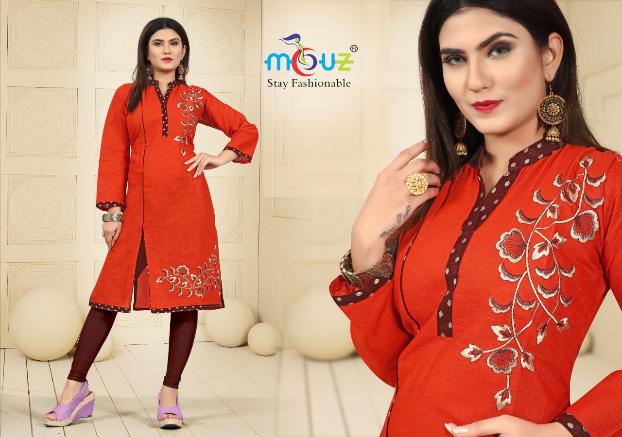 Bul Bul By Mouz 01 To 09 Series Beautiful Colorful Stylish Fancy Casual Wear & Ethnic Wear & Ready To Wear Cotton Slub Embroidered Kurtis With Dupatta At Wholesale Price