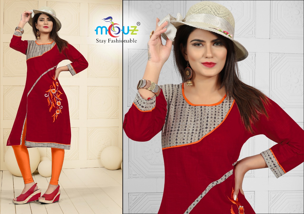 Bul Bul By Mouz 01 To 09 Series Beautiful Colorful Stylish Fancy Casual Wear & Ethnic Wear & Ready To Wear Cotton Slub Embroidered Kurtis With Dupatta At Wholesale Price
