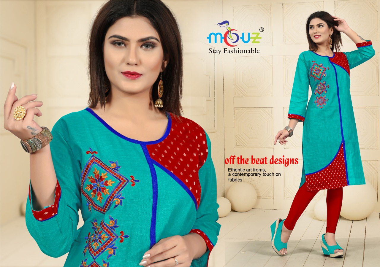 Bul Bul By Mouz 01 To 09 Series Beautiful Colorful Stylish Fancy Casual Wear & Ethnic Wear & Ready To Wear Cotton Slub Embroidered Kurtis With Dupatta At Wholesale Price