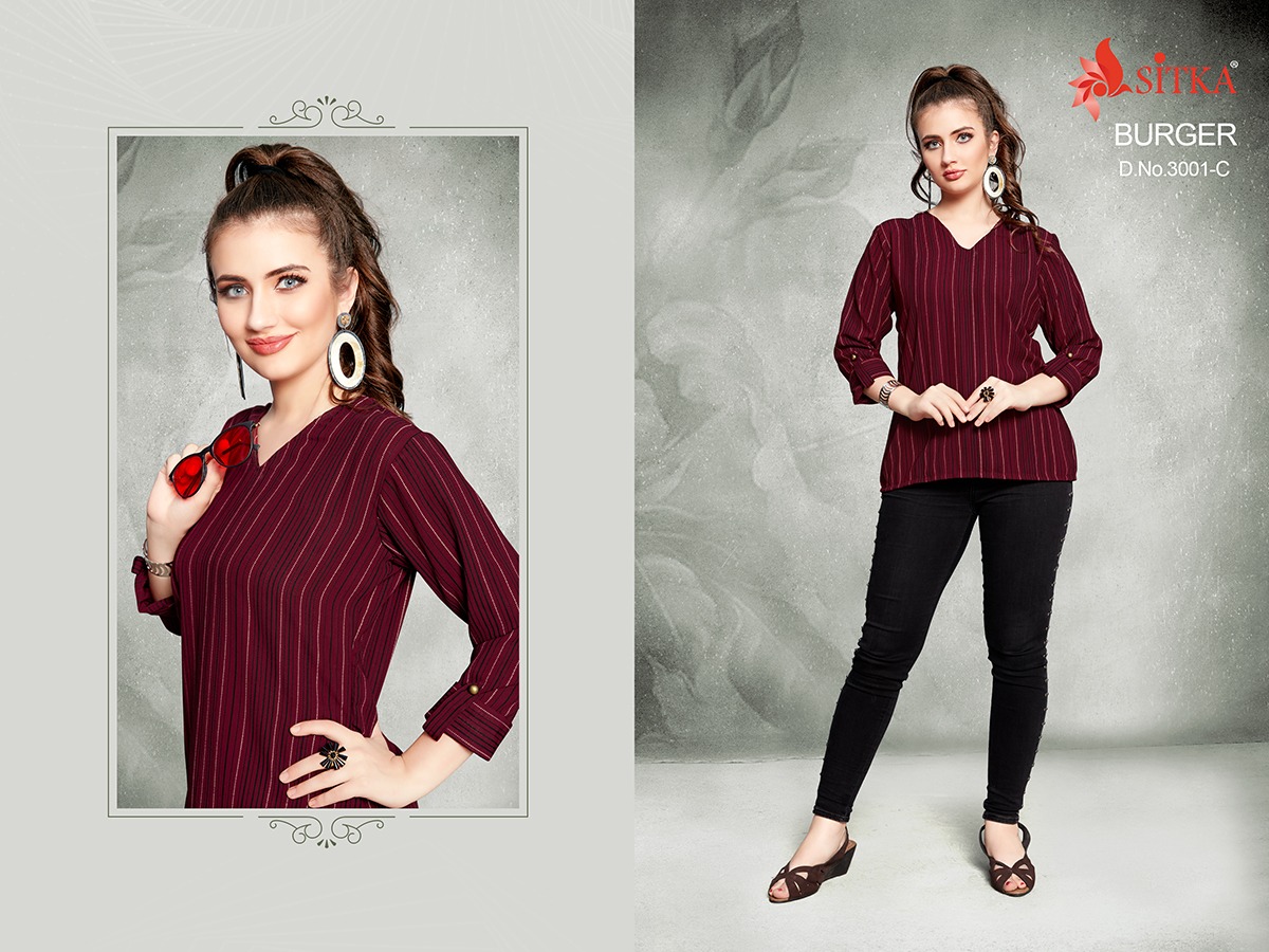 Burger 3001 By Sitka 3001-a To 3001-d Series Beautiful Stylish Fancy Colorful Casual Wear & Ethnic Wear & Ready To Wear Imported Kurtis At Wholesale Price