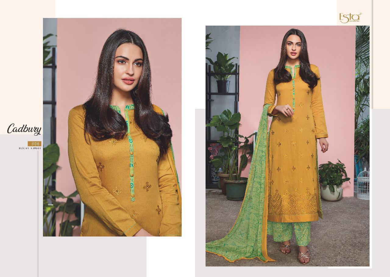 Cadbury By Esta Designs 01 To 12 Series Beautiful Winter Suits Collection Stylish Fancy Colorful Winter Wear & Ethnic Wear Cotton Satin Embroidered Dresses At Wholesale Price