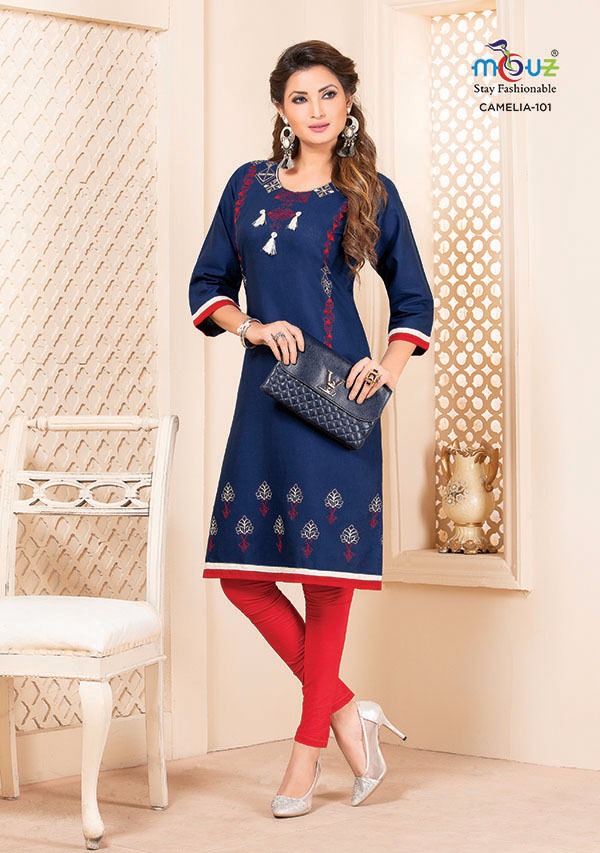 Camelia By Mouz  101 To 109  Series Stylish Fancy Beautiful Colorful Casual Wear & Ethnic Wear Heavy Cotton Flex Embroidery Kurtis At Wholesale Price