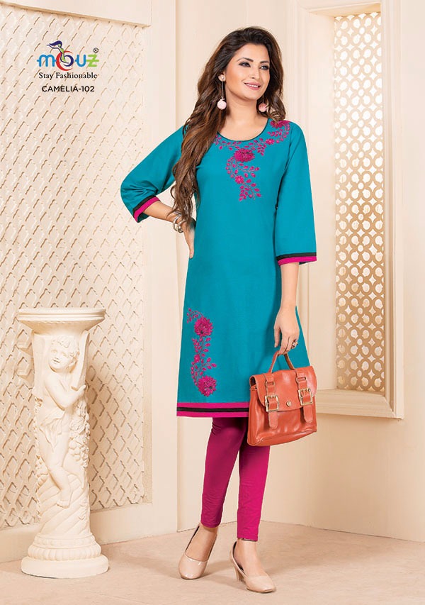 Camelia By Mouz  101 To 109  Series Stylish Fancy Beautiful Colorful Casual Wear & Ethnic Wear Heavy Cotton Flex Embroidery Kurtis At Wholesale Price
