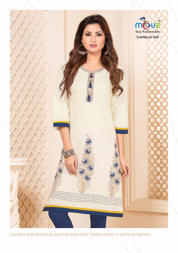 Camelia By Mouz  101 To 109  Series Stylish Fancy Beautiful Colorful Casual Wear & Ethnic Wear Heavy Cotton Flex Embroidery Kurtis At Wholesale Price