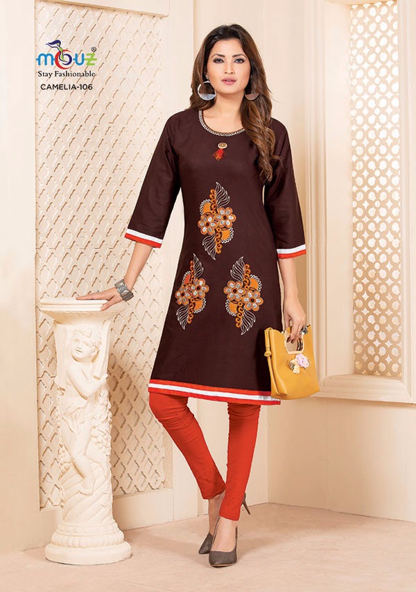 Camelia By Mouz  101 To 109  Series Stylish Fancy Beautiful Colorful Casual Wear & Ethnic Wear Heavy Cotton Flex Embroidery Kurtis At Wholesale Price