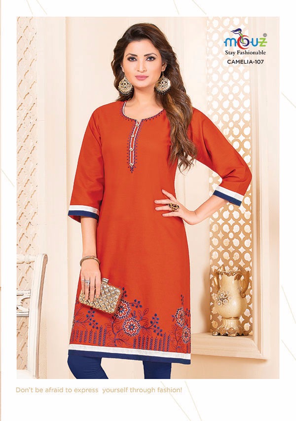 Camelia By Mouz  101 To 109  Series Stylish Fancy Beautiful Colorful Casual Wear & Ethnic Wear Heavy Cotton Flex Embroidery Kurtis At Wholesale Price