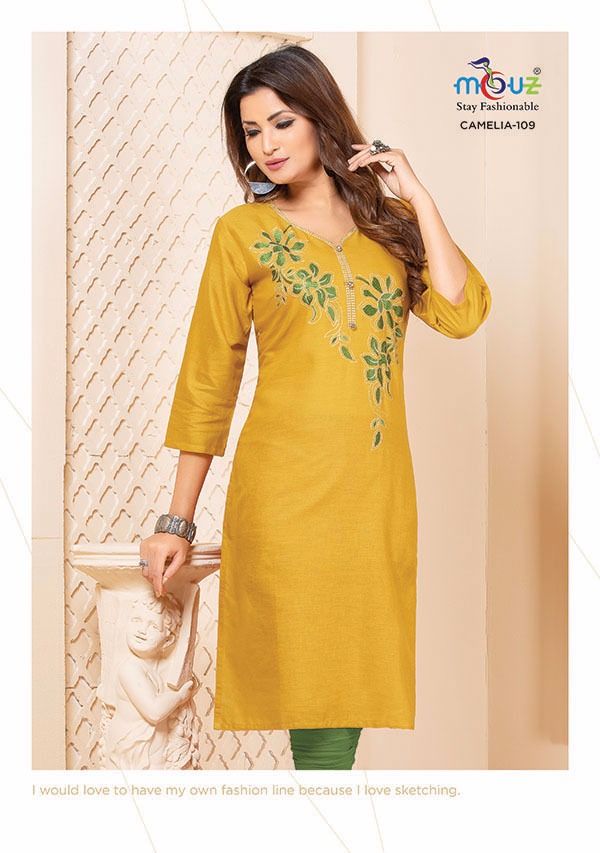 Camelia By Mouz  101 To 109  Series Stylish Fancy Beautiful Colorful Casual Wear & Ethnic Wear Heavy Cotton Flex Embroidery Kurtis At Wholesale Price