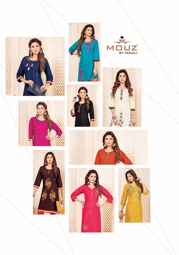 Camelia By Mouz  101 To 109  Series Stylish Fancy Beautiful Colorful Casual Wear & Ethnic Wear Heavy Cotton Flex Embroidery Kurtis At Wholesale Price