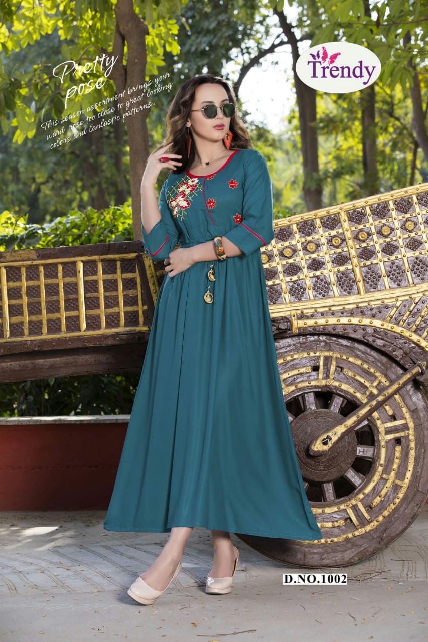 Casino By Trendy 1001 To 1010 Series Beautiful Colorful Stylish Fancy Casual Wear & Ethnic Wear & Ready To Wear Rayon Embroidered Kurtis At Wholesale Price