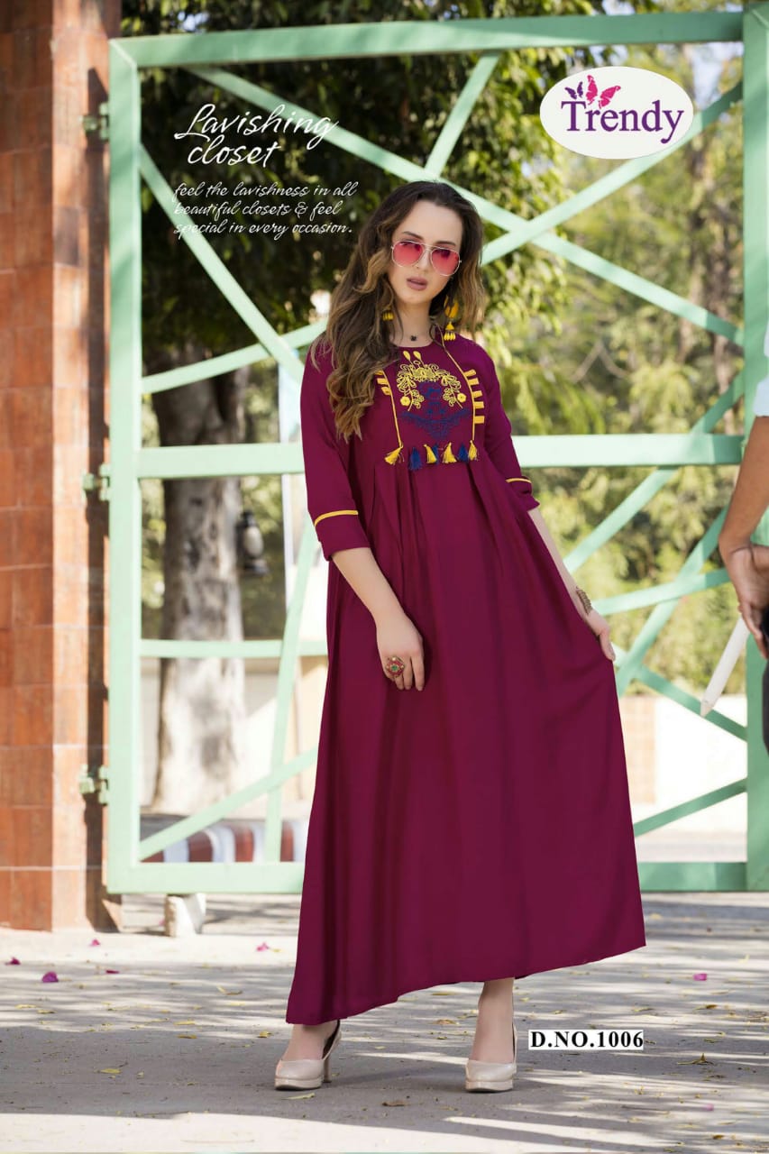 Casino By Trendy 1001 To 1010 Series Beautiful Colorful Stylish Fancy Casual Wear & Ethnic Wear & Ready To Wear Rayon Embroidered Kurtis At Wholesale Price