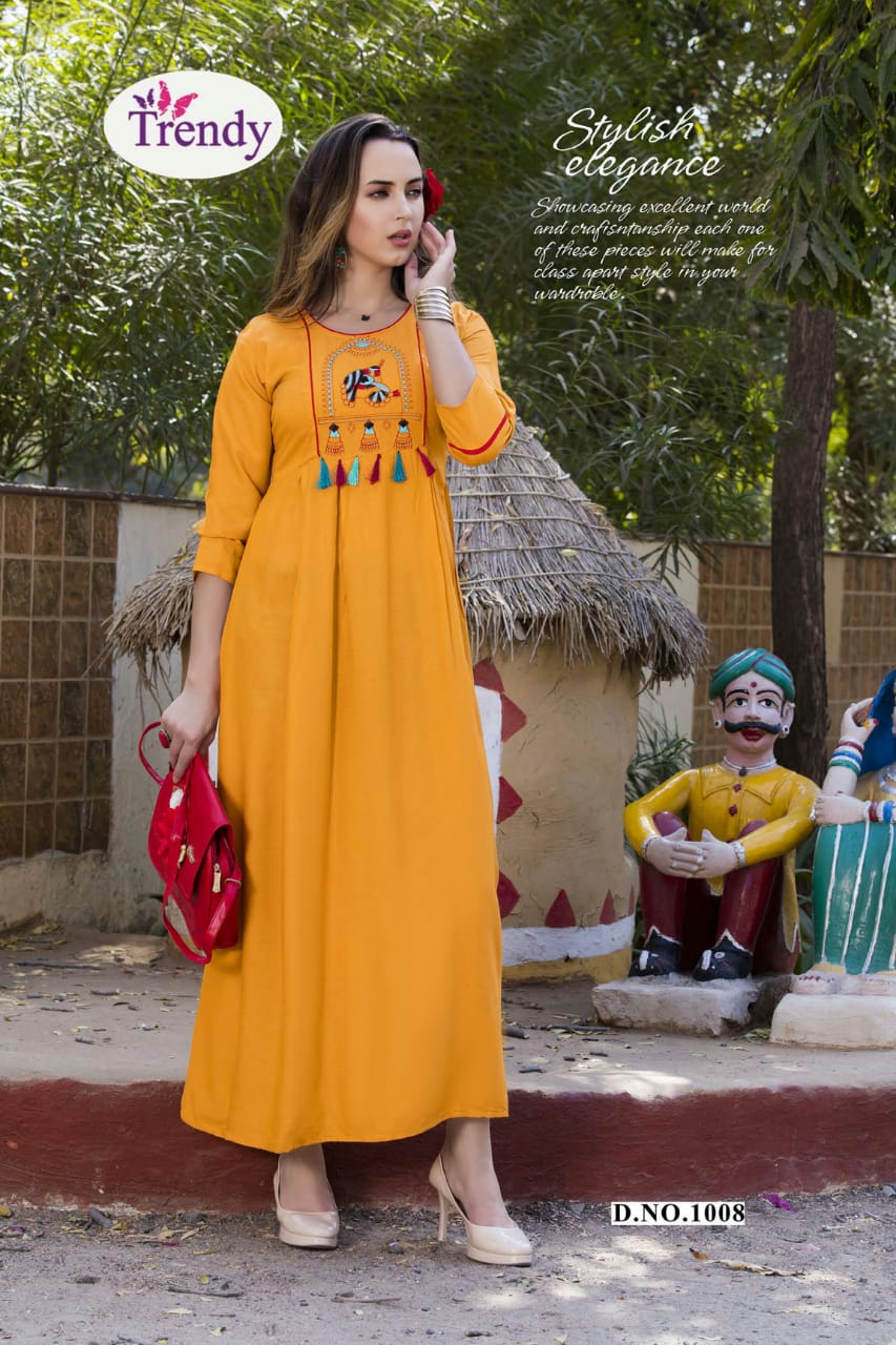 Casino By Trendy 1001 To 1010 Series Beautiful Colorful Stylish Fancy Casual Wear & Ethnic Wear & Ready To Wear Rayon Embroidered Kurtis At Wholesale Price