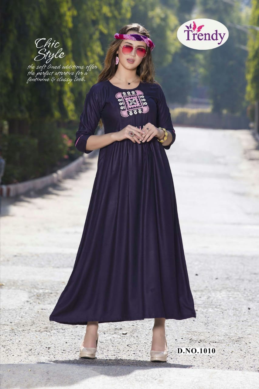 Casino By Trendy 1001 To 1010 Series Beautiful Colorful Stylish Fancy Casual Wear & Ethnic Wear & Ready To Wear Rayon Embroidered Kurtis At Wholesale Price