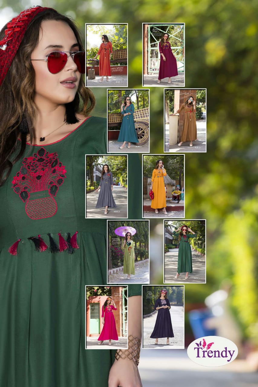 Casino By Trendy 1001 To 1010 Series Beautiful Colorful Stylish Fancy Casual Wear & Ethnic Wear & Ready To Wear Rayon Embroidered Kurtis At Wholesale Price