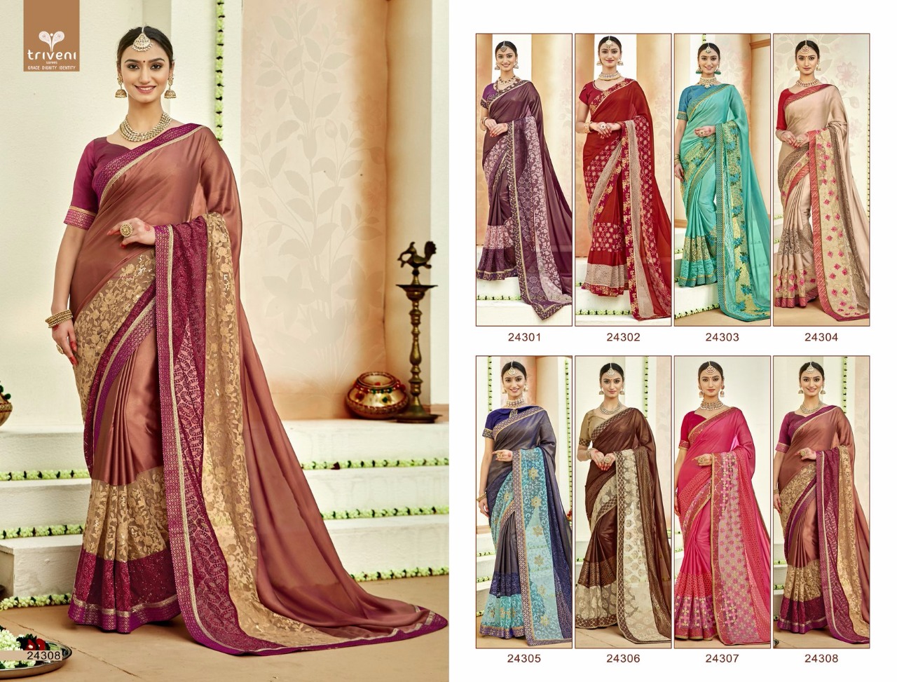 Chanchala By Triveni 24301 To 24308 Series Indian Traditional Wear Collection Beautiful Stylish Fancy Colorful Party Wear & Occasional Wear Lycra Embroidered Sarees At Wholesale Price