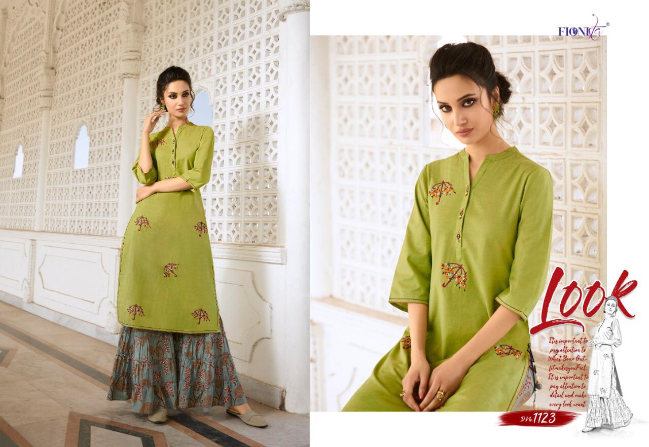 Charmie By Fionista 1121 To 1127 Series Beautiful Stylish Fancy Colorful Designer Party Wear & Ethnic Wear & Ready To Wear Rayon Embroidered Kurtis With Bottoms At Wholesale Price