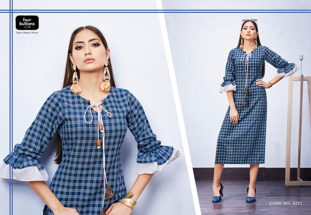 Checks Vol-3 By Four Buttons 4221 To 4228 Series Beautiful Colorful Stylish Fancy Casual Wear & Ethnic Wear & Ready To Wear Weaving Checks Printed Kurtis At Wholesale Price