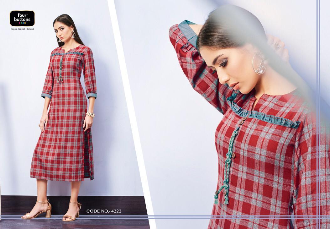 Checks Vol-3 By Four Buttons 4221 To 4228 Series Beautiful Colorful Stylish Fancy Casual Wear & Ethnic Wear & Ready To Wear Weaving Checks Printed Kurtis At Wholesale Price