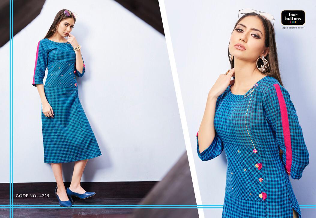 Checks Vol-3 By Four Buttons 4221 To 4228 Series Beautiful Colorful Stylish Fancy Casual Wear & Ethnic Wear & Ready To Wear Weaving Checks Printed Kurtis At Wholesale Price