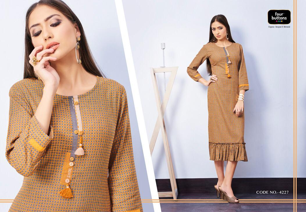 Checks Vol-3 By Four Buttons 4221 To 4228 Series Beautiful Colorful Stylish Fancy Casual Wear & Ethnic Wear & Ready To Wear Weaving Checks Printed Kurtis At Wholesale Price