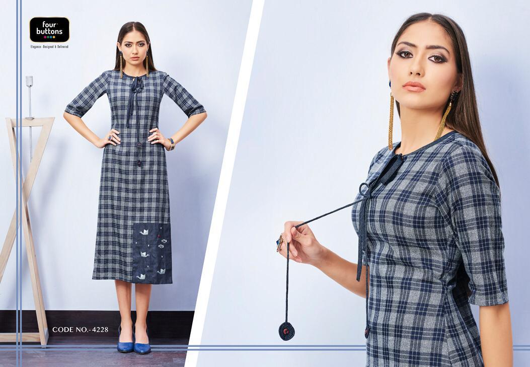 Checks Vol-3 By Four Buttons 4221 To 4228 Series Beautiful Colorful Stylish Fancy Casual Wear & Ethnic Wear & Ready To Wear Weaving Checks Printed Kurtis At Wholesale Price