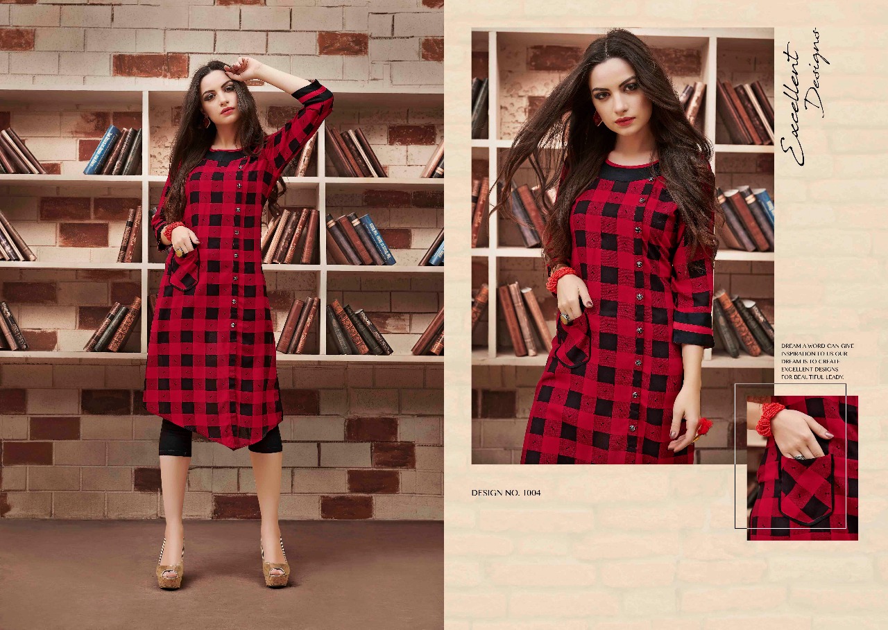 Checks By Kaamiri 1001 To 1010 Series Stylish Colorful Fancy Beautiful Party Wear & Ethnic Wear Collection Rayon Printed Kurtis At Wholesale Price