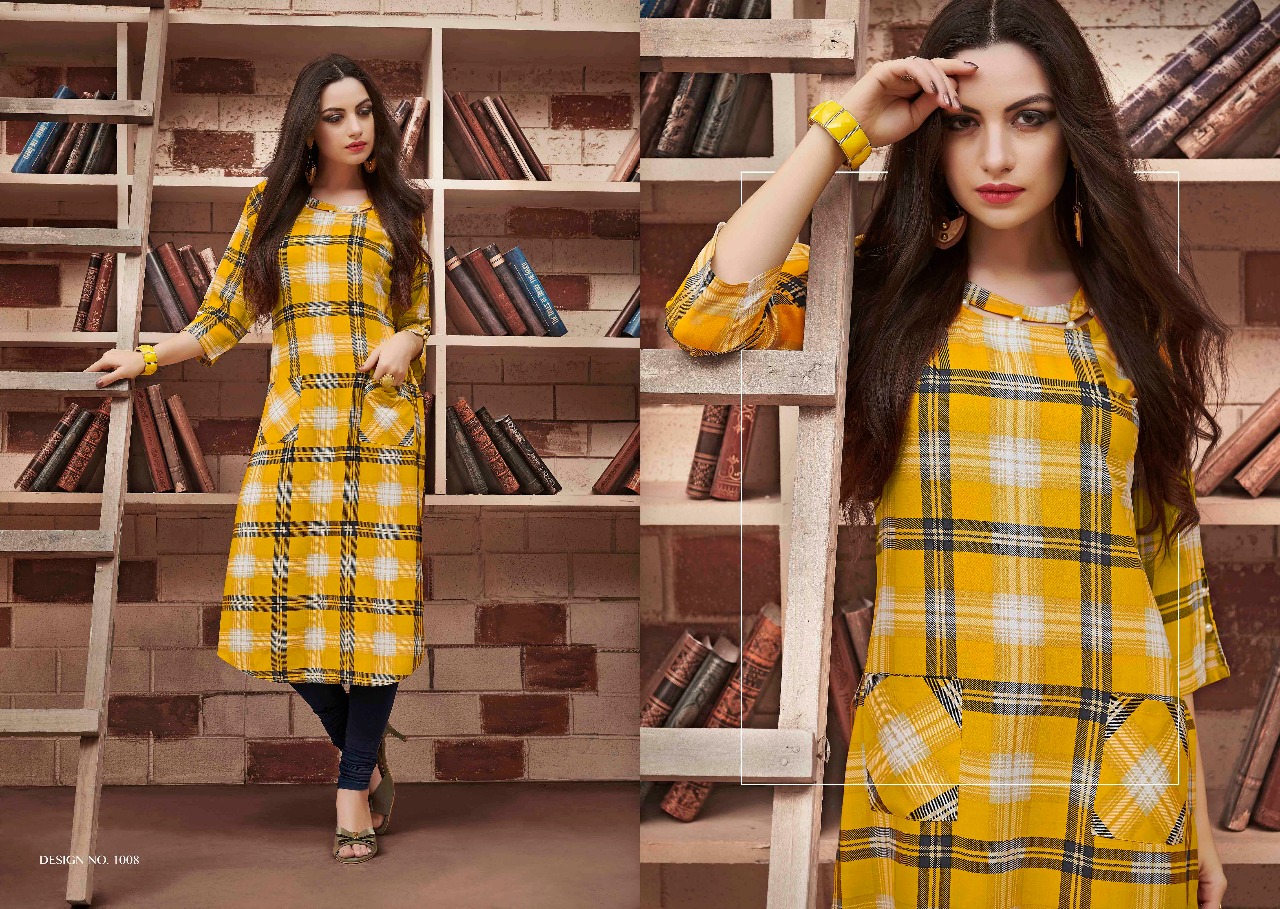 Checks By Kaamiri 1001 To 1010 Series Stylish Colorful Fancy Beautiful Party Wear & Ethnic Wear Collection Rayon Printed Kurtis At Wholesale Price