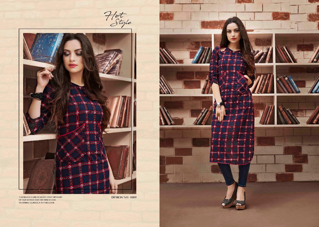 Checks By Kaamiri 1001 To 1010 Series Stylish Colorful Fancy Beautiful Party Wear & Ethnic Wear Collection Rayon Printed Kurtis At Wholesale Price
