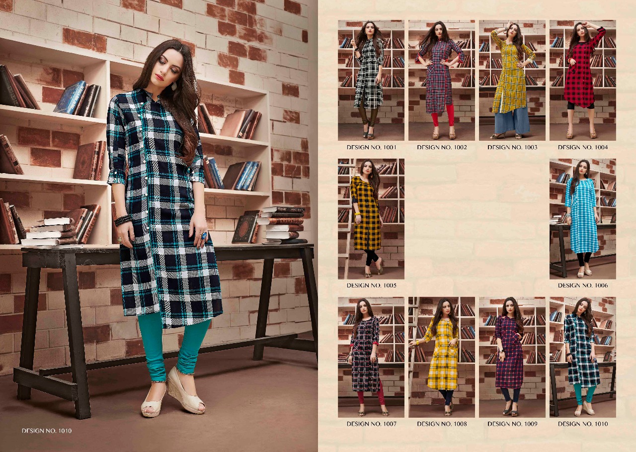 Checks By Kaamiri 1001 To 1010 Series Stylish Colorful Fancy Beautiful Party Wear & Ethnic Wear Collection Rayon Printed Kurtis At Wholesale Price