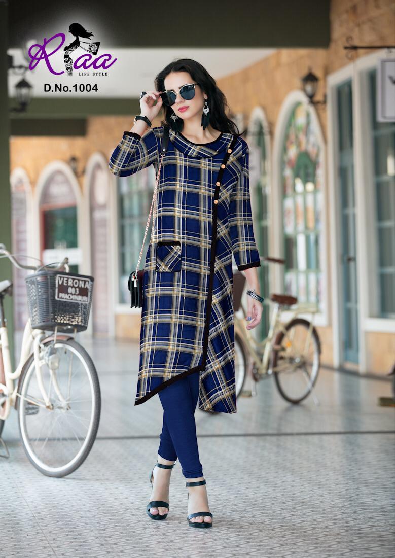 Checks By Riaa Lifestyle 1001 To 1008 Series Beautiful Stylish Colorful Fancy Party Wear & Ethnic Wear & Ready To Wear Heavy Rayon Printed Kurtis At Wholesale Price