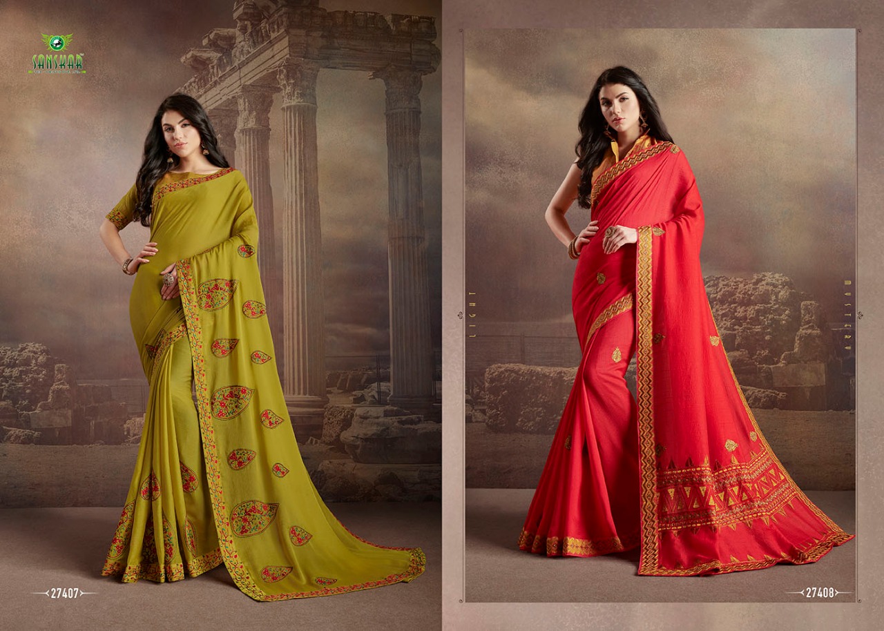 Check Mate By Sanskar Tex Print 27401 To 27412 Series Indian Traditional Wear Collection Beautiful Stylish Fancy Colorful Party Wear & Occasional Wear Satin Chiffon Sarees At Wholesale Price