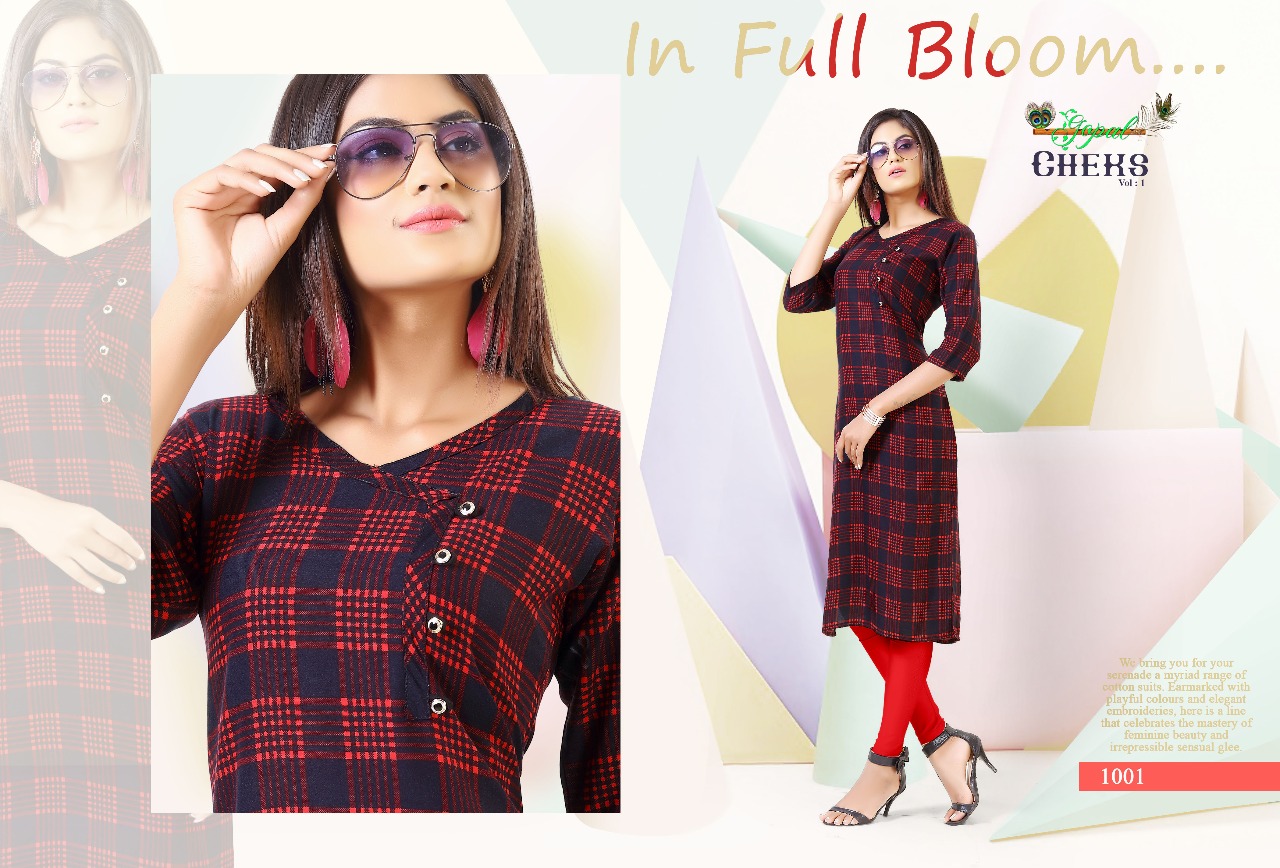 Cheks Vol-1 By Gopal 1001 To 1008 Series Beautiful Stylish Fancy Colorful Casual Wear & Ready To Wear & Ethnic Wear Rayon Printed Kurtis At Wholesale Price