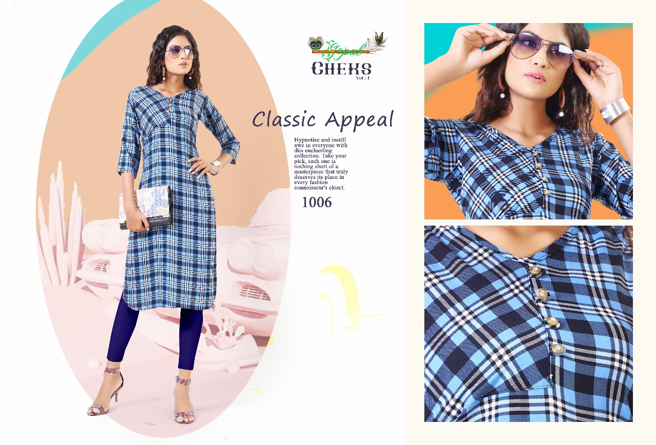 Cheks Vol-1 By Gopal 1001 To 1008 Series Beautiful Stylish Fancy Colorful Casual Wear & Ready To Wear & Ethnic Wear Rayon Printed Kurtis At Wholesale Price